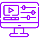 Corporate video editing icon, professional business video production with interviews and presentations