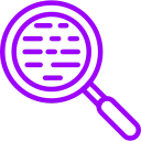 Keyword research icon, magnifying glass over keywords
