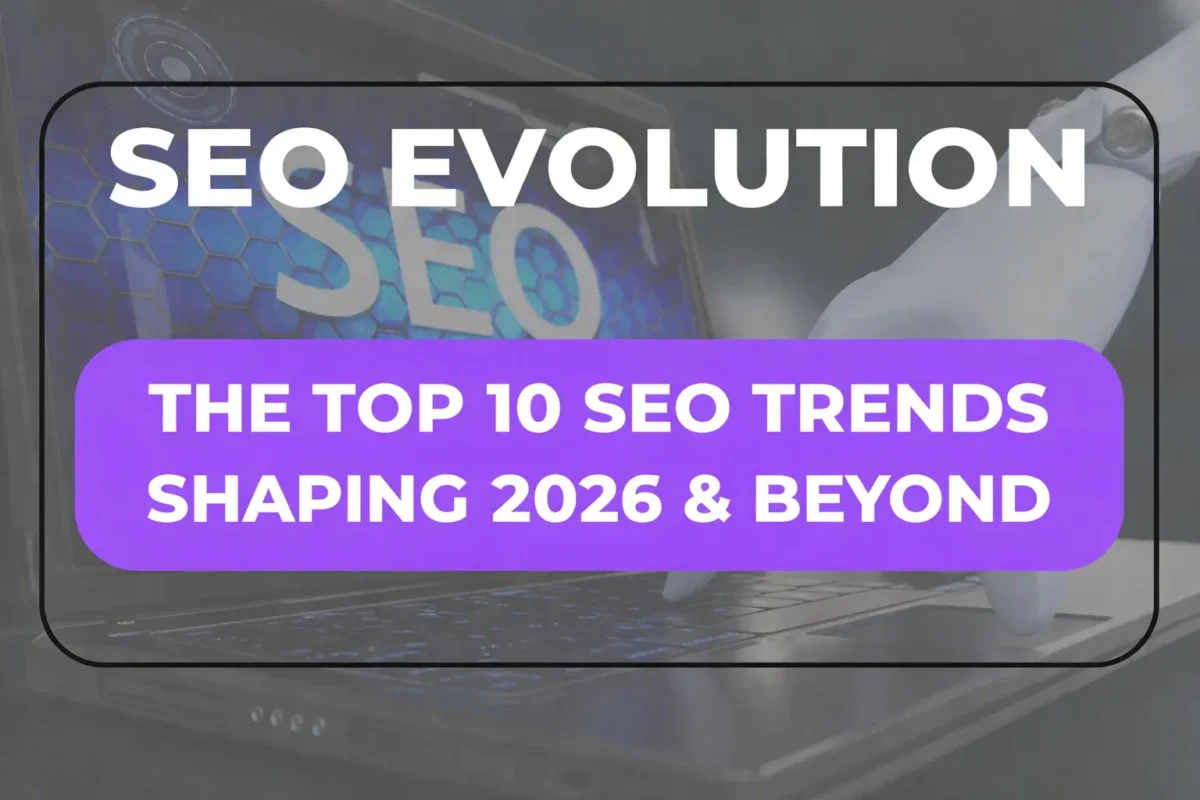 Top 10 SEO trends for 2026 highlighting AI search, GEO, YouTube SEO, local SEO, voice search, and technical optimization.
